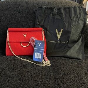 Vanessa Williams Red Crossbody Bag with Gold Chain